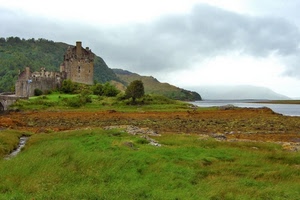 castello, mare, verde, acqua, scozia, nuvole, prato, nuvoloso, rudere, panorama, paesaggio, torre