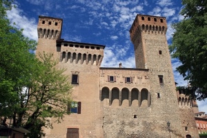 castello, alberi, torri, nuvole, finestre, merli, cielo, torre