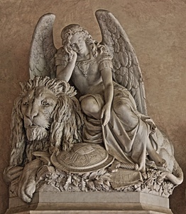 angelo, leone, ali, scudo, statua, marmo, criniera, monumento, scultura, bianco, stemma