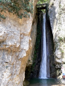 acqua, cascata, ponte, roccia, rocce, verde, piante, torrente