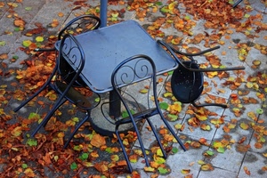 foglie, sedie, tavolo, autunno, ferro, tavolino, quattro