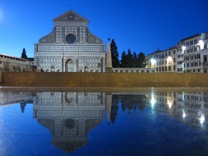 chiesa, riflesso, acqua, blu, luci, riflessi, facciata, cielo, obelisco, alberi