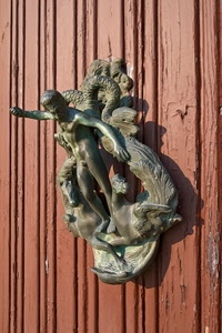 batacchio, porta, legno, cavalli, bronzo, marrone, battiporta, ferro