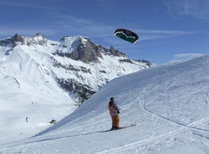 neve, montagna, inverno, sciatore, parapendio, sci, bianco, paracadute