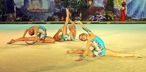 tre, ginnastica, gambe, ballerine, danza, artistica, bambine, sport, ginnaste, palcoscenico, braccia, spaccata