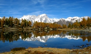 lago, neve, riflesso, montagna, montagne, alberi, panorama, acqua, autunno