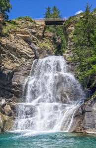 acqua, cascata, ponte, alberi, fiume, montagna, rocce, roccia, piante