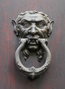 batacchio, porta, orecchie, faccia, legno, battiporta, volto, anello, bussare, naso, bocca, ferro