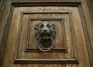 legno, porta, leone, batacchio, battente, anello, cerchio, portone, battiporta