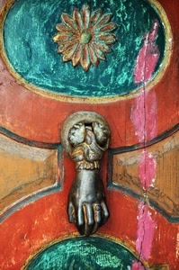 batacchio, mano, porta, fiore, verde, ferro, bronzo, colori, rosso, legno, portone