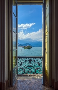 balcone, lago, porta, ringhiera, isola, acqua, mare, finestra, vista