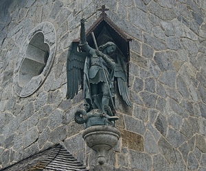 angelo, ali, statua, drago, angolo, muro, edicola, arcangelo, bronzo