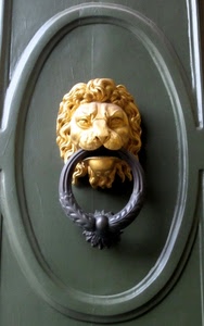 batacchio, leone, porta, ovale, oro, anello, battente, bussare, portone, battiporta