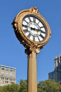 orologio, lancette, oro, palazzo, cielo, numeri, azzurro, ora