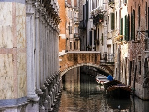 canale, barche, ponte, acqua, venezia, colonne, palazzi, finestre