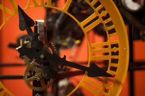 orologio, lancette, ingranaggi, giallo, numeri, arancione, ore, meccanismo, nero, macro