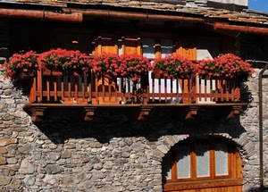 balcone, fiori, rosso, legno, finestre, gerani, finestra, vasi