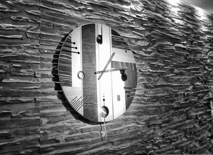 orologio, lancette, muro, bianconero, ore, cerchio, bianco, parete, nero, moderno