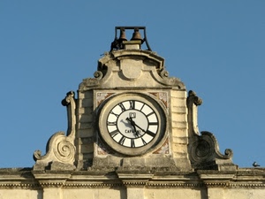 lancette, orologio, numeri, campane, cielo, ora, campanelle