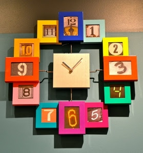 numeri, lancette, orologio, colori, ore, multicolore, quadrati, cornici