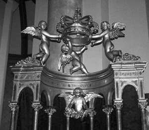 corona, angeli, bianconero, ali, colonne, quattro