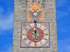 orologio, stemma, lancette, torre, numeri, aquila, cielo
