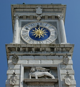 orologio, leone, sole, torre, stemmi, oro, ala