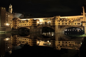 ponte, fiume, firenze, riflesso, notte, arno, vecchio, ponti, notturno