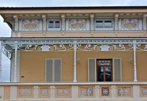 finestre, balcone, liberty, persiane, colonne, palazzo, affreschi