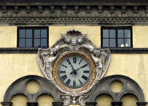 orologio, finestre, lancette, angeli, archi, numeri, ora, ore