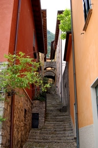 archi, vicolo, gradini, verde, scala, scale, scalinata, case, muri, salita, piante