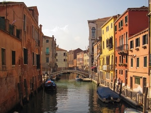 ponte, canale, barche, acqua, palazzi, case, venezia, laguna