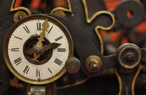 lancette, orologio, numeri, ore, romani, bianco, oro, cerchio, antico, ingranaggi