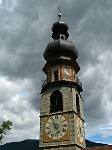 campanile, orologio, nuvole, cupola, lancette, croce, cielo, torre