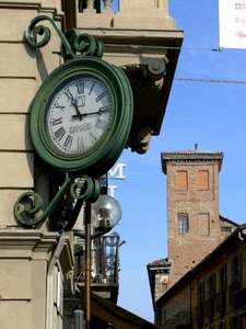 orologio, verde, torre, lancette, lampione, numeri, balcone, cielo, ora