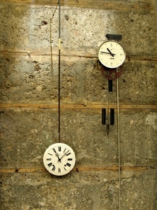 orologi, lancette, muro, numeri, ore, pendolo, due, orologio