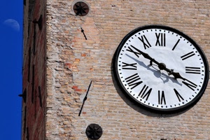 orologio, lancette, numeri, torre, quadrante, luna, mattoni, campanile