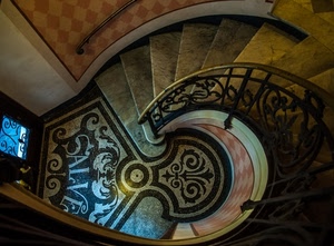 scala, ringhiera, chiocciola, gradini, ferro, scale, mosaico, scalini, scritta, battuto, marmo, portone, corrimano, porta, salve