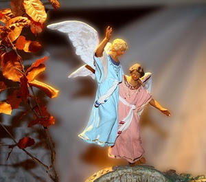 angeli, foglie, azzurro, rosa, ali, angelo, foglia, due