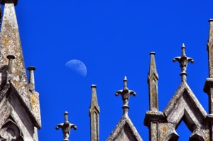 luna, cielo, guglie, blu, duomo, pietra, punte, azzurro, milano