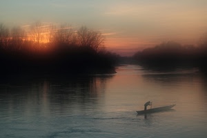 barca, tramonto, acqua, alberi, fiume, alba, piante, uomo, barcaiolo