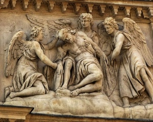 angeli, ali, marmo, statue, cristo, bassorilievo, sculture, deposizione, gambe