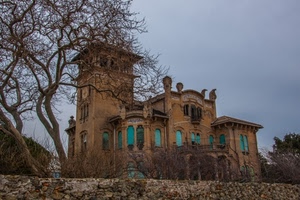 finestre, alberi, villa, torre, liberty, albero, rami, muro, castello, verde