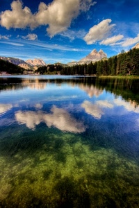 lago, nuvole, montagne, alberi, riflesso, riflessi, montagna, acqua, cielo