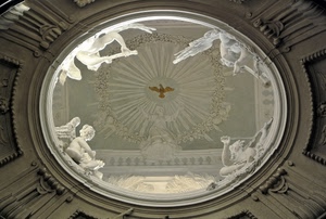 angeli, cupola, colomba, statue, chiesa, bianco, ovale, interno