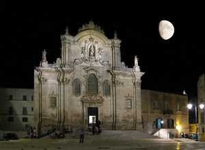 luna, chiesa, notte, facciata, piazza, gradini, scala
