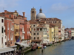 canale, cupola, venezia, campanile, palazzi, case, acqua, pali