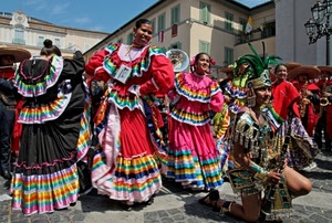 colori, donne, vestiti, costumi, danza, rosso, carnevale, lampione