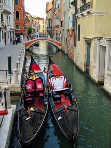 ponte, gondole, canale, venezia, acqua, due, case, calle