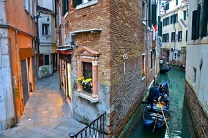 canale, venezia, gondola, vicolo, calle, acqua, edicola, fiori, gondole